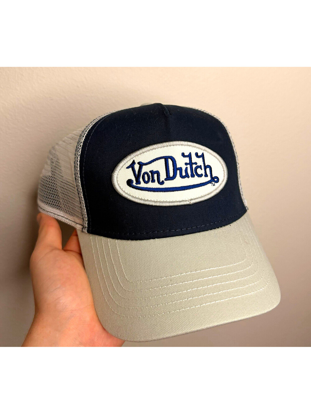 NWT Von Dutch Blue/White/Gray Trucker Hat Mesh Back Adjustable One Size